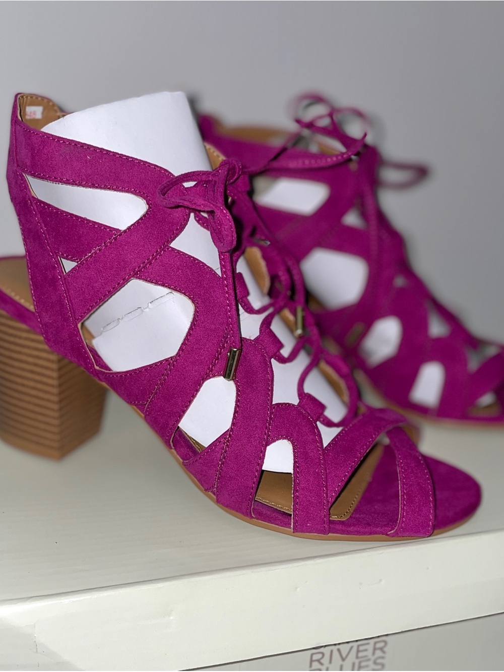 Fuchsia Lace-Up Block Heel Sandals - Women Size 8 Canyon River Blues
